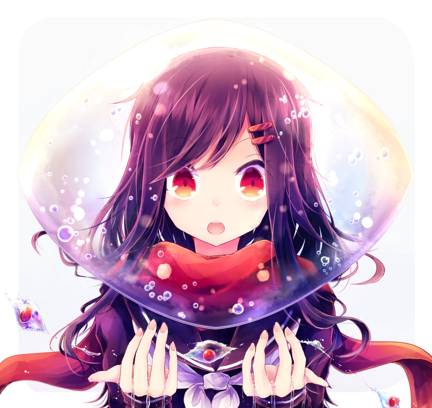 1girl, bubble, hair_ornament, hairclip, highres, kagerou_project, long_hair, nyowaa417