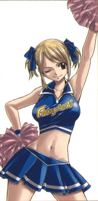 cheerleader, crop_top, fairy_tail, lucy_heartfilia, lucy_heartphilia, mashima_hiro, midriff, pom_poms