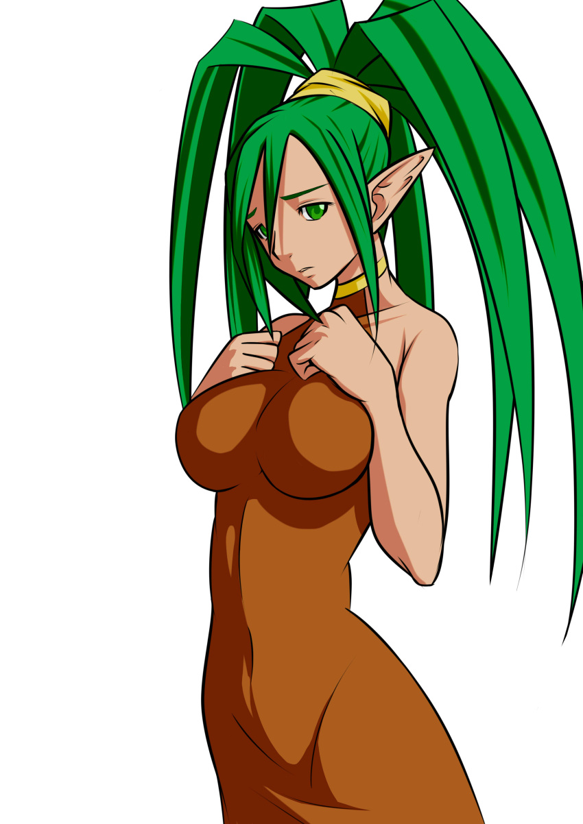 1girl, absurdres, anime_coloring, big_hair, bobu_(masdoudanuki), bodysuit, breast_squeeze, breasts