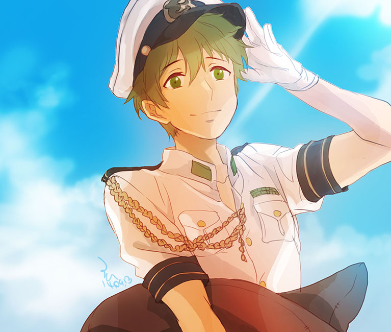 1boy, aiguillette, brown_hair, free!, gloves, green_eyes, hyun, male