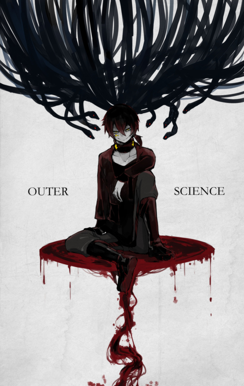 1boy, absurdres, black_hair, blood, dark_konoha, headphones, highres, kagerou_project