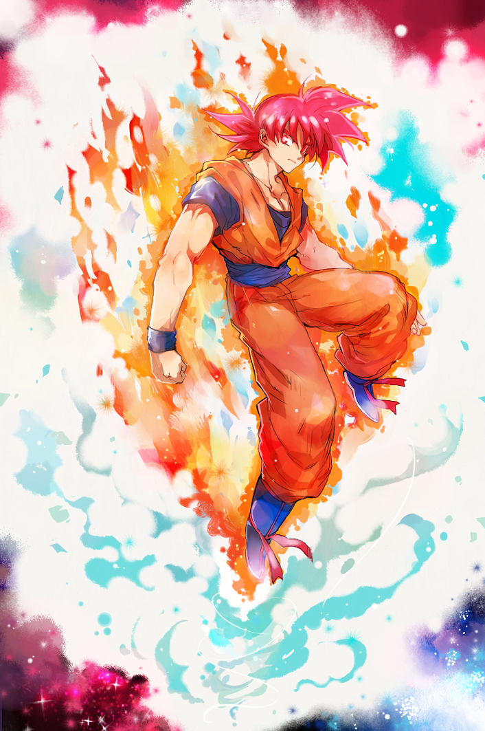 1boy, ayo_(isy8800), dragon_ball, dragon_ball_z, flame_aura, red_eyes, redhead, son_gokuu