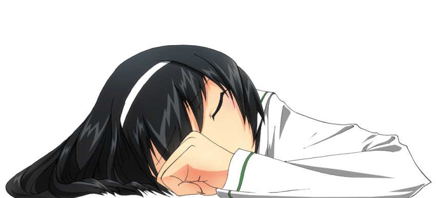 black_hair, closed_eyes, girls_und_panzer, hairband, kaya_(nari1-24), kilroy_was_here, reizei_mako, sleeping