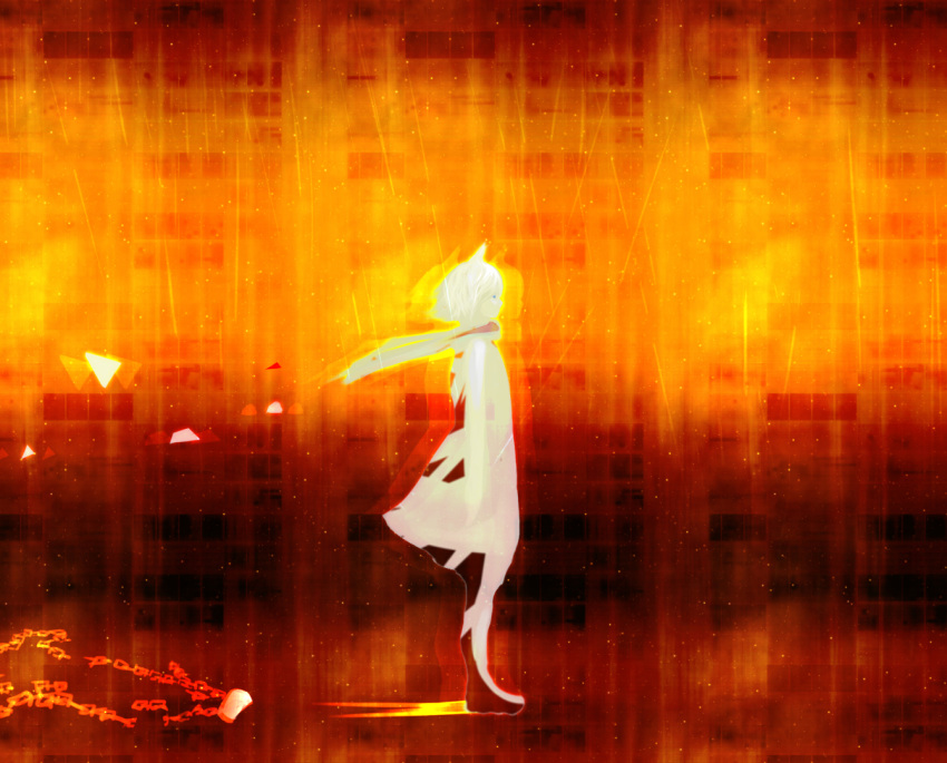 1girl, nine_(plantroom9), orange_(color), original, short_hair, silhouette, standing, white_hair