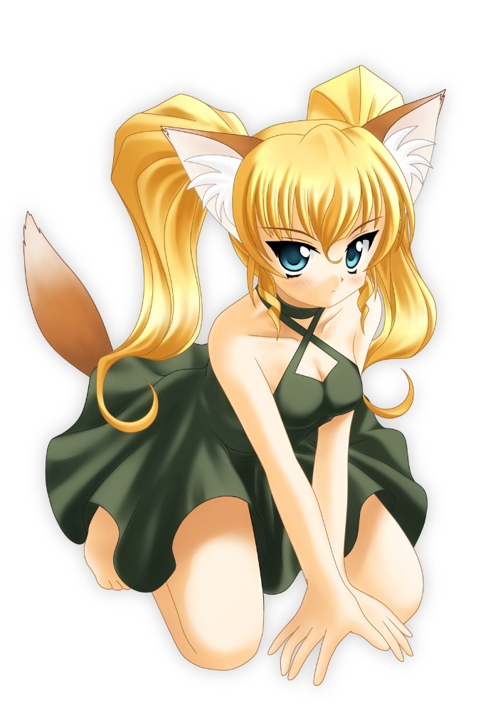 ayu, ayu_daikuuji, bare_feet, blonde_hair, blue_eyes, dress, kgne, kimi_ga