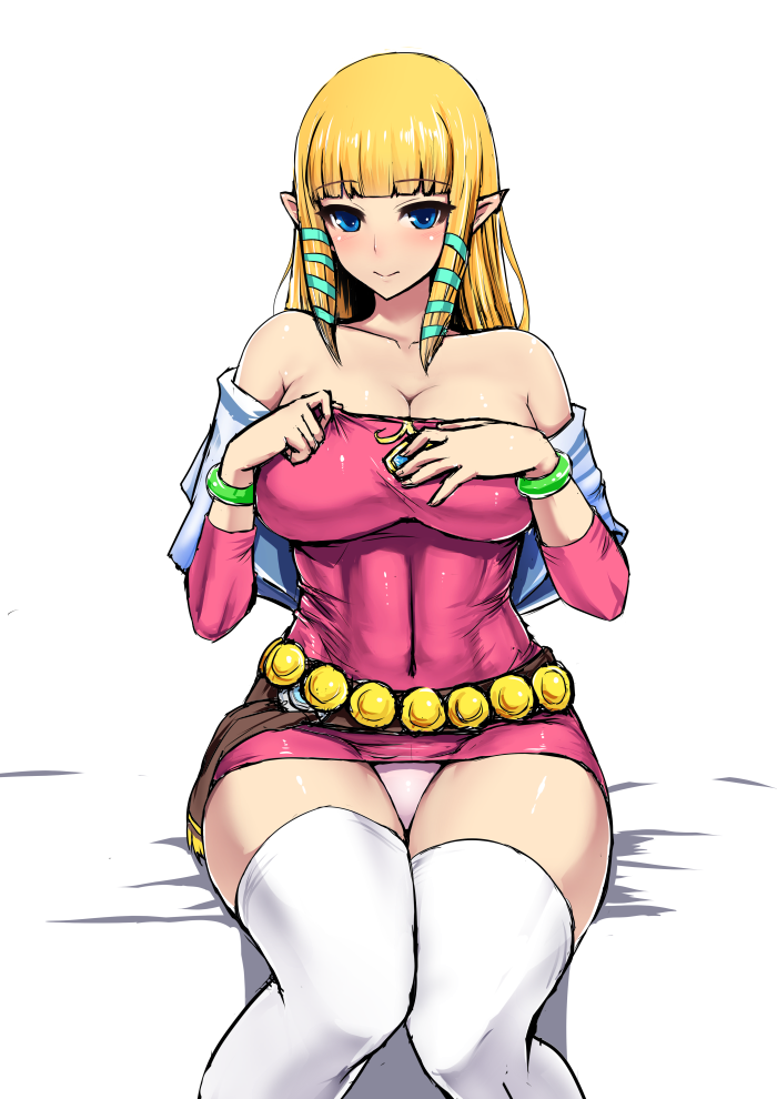 1girl, bangs, bare_shoulders, blonde_hair, blue_eyes, blunt_bangs, bracelet, breasts