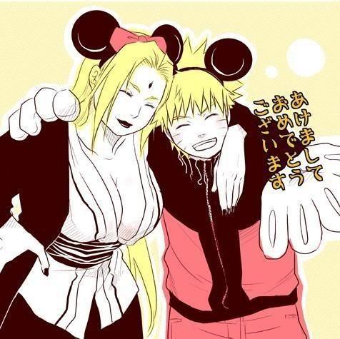 blonde_hair, disney, disney_world, eyes_closed, happy, lipstick, mouse_ears, naruto, naruto_shippuden, smile, tsunade, uzumaki_naruto