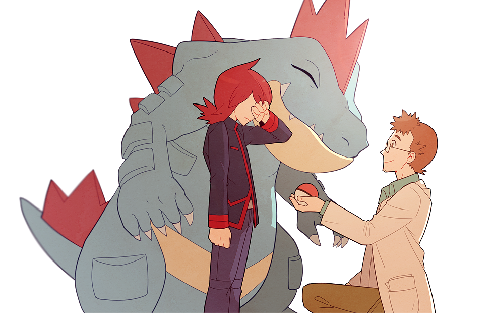 2boys, blurry, brown_eyes, brown_hair, covering_eyes, crying, depth_of_field, feraligatr