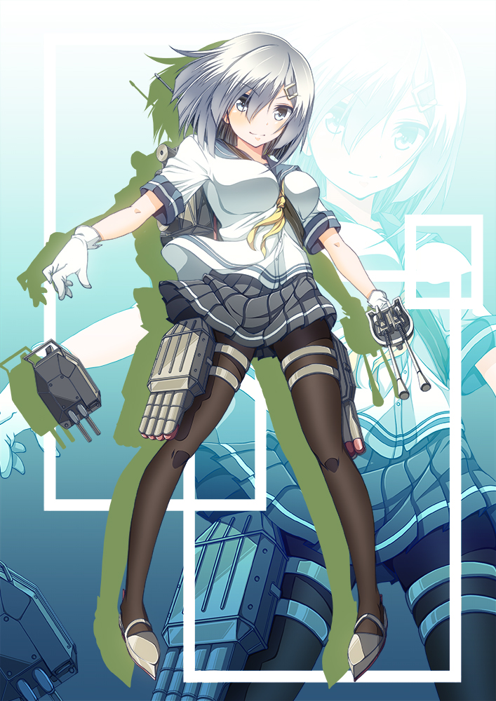 1girl, blue_eyes, breasts, da-mii, gloves, hair_ornament, hairclip, hamakaze_(kantai_collection)