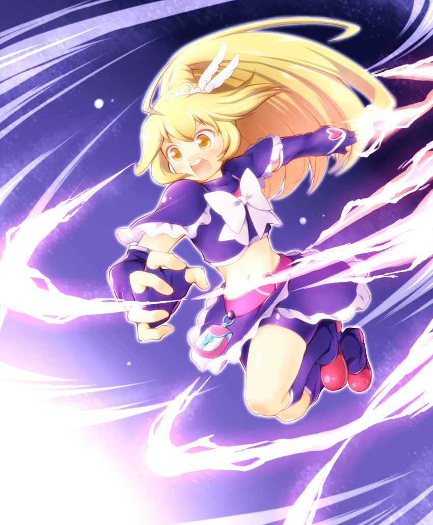 1girl, arakawa_tarou, arm_warmers, belt, bike_shorts, black_gloves, black_legwear, black_shirt