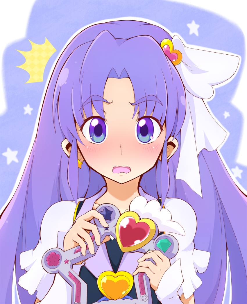 1girl, ashita_wa_hitsuji, blush, cure_fortune, earrings, embarrassed, eyelashes, fortune_tambourine
