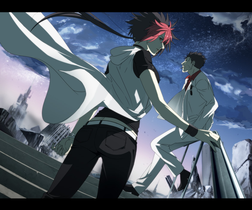 1boy, 1girl, black_hair, hyoudou_kagetora, long_hair, multicolored_hair, natuichi-7212, psyren