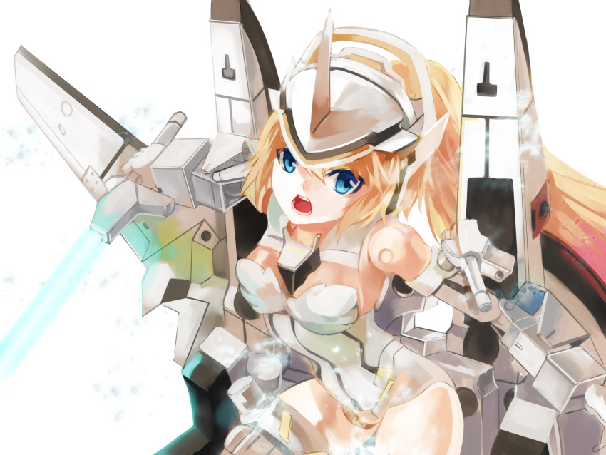 1girl, arnval_mk2, blonde_hair, blue_eyes, busou_shinki, doll_joints, energy_sword, headgear