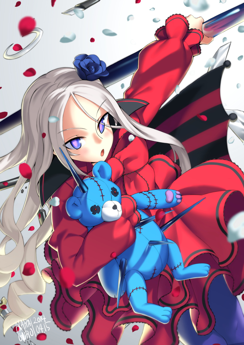 1girl, black_rose, blue_eyes, cape, eiyuu_senki, flat_chest, flower, frills