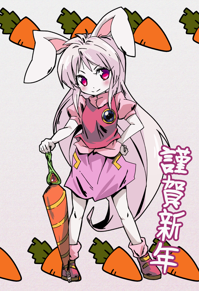 1girl, animal_ears, artist_request, carrot, cream_(eto_ranger), hand_on_hip, juuni_senshi_bakuretsu_eto_ranger, long_hair