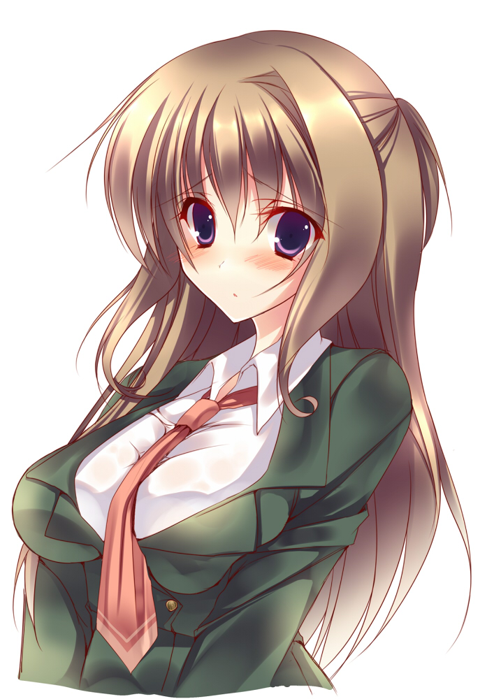 1girl, amane_ruri, blush, breasts, brown_hair, bust, necktie, original