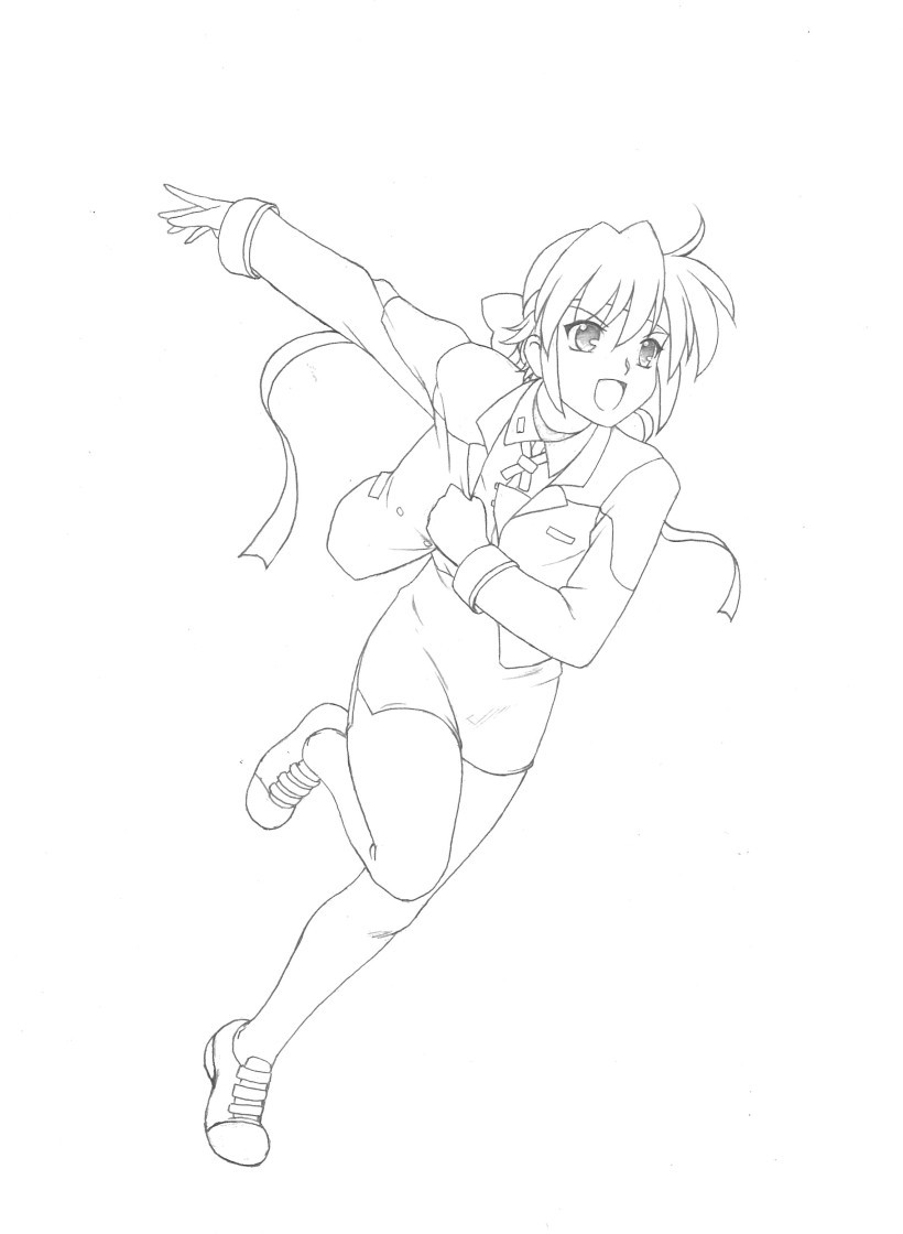 1girl, bow, female, full_body, graphite_(medium), greyscale, harumachi_nagaaki, headband