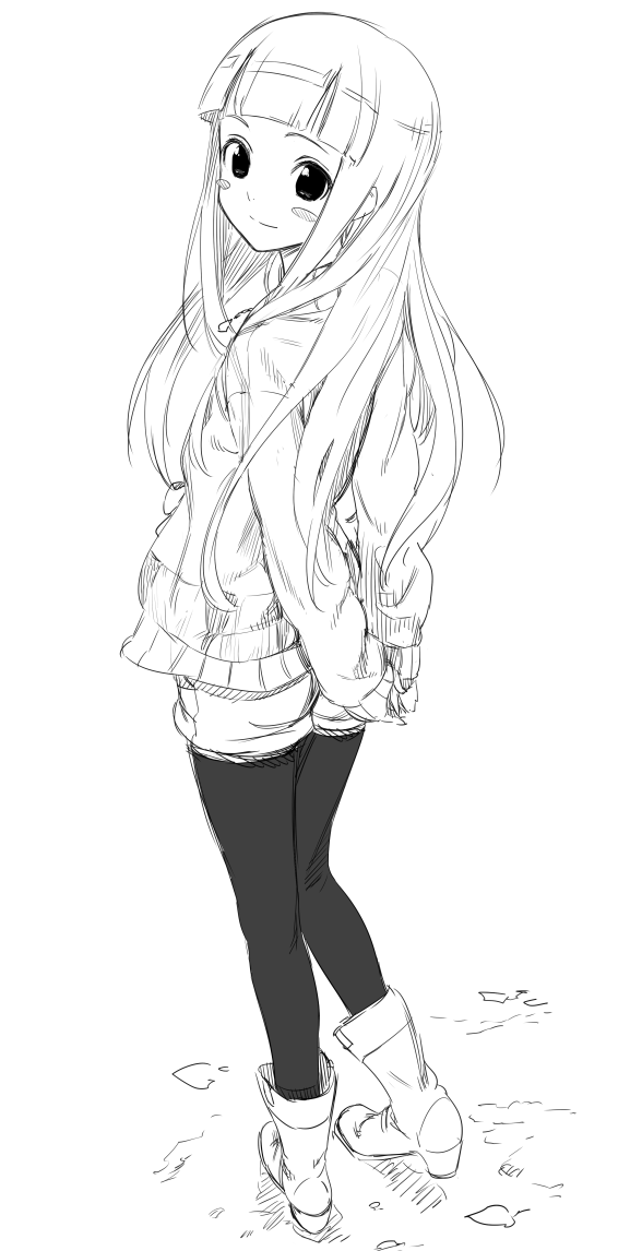 1girl, arms_behind_back, blush_stickers, ebisugawa_kaisei, hands_together, jacket, kawakami_rokkaku, long_hair