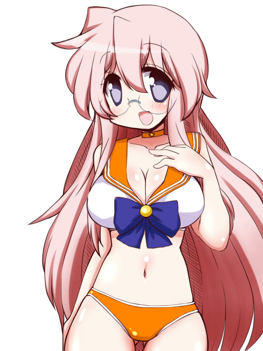 1girl, bikini, bishoujo_senshi_sailor_moon, blush, breasts, cosplay, glasses, large_breasts