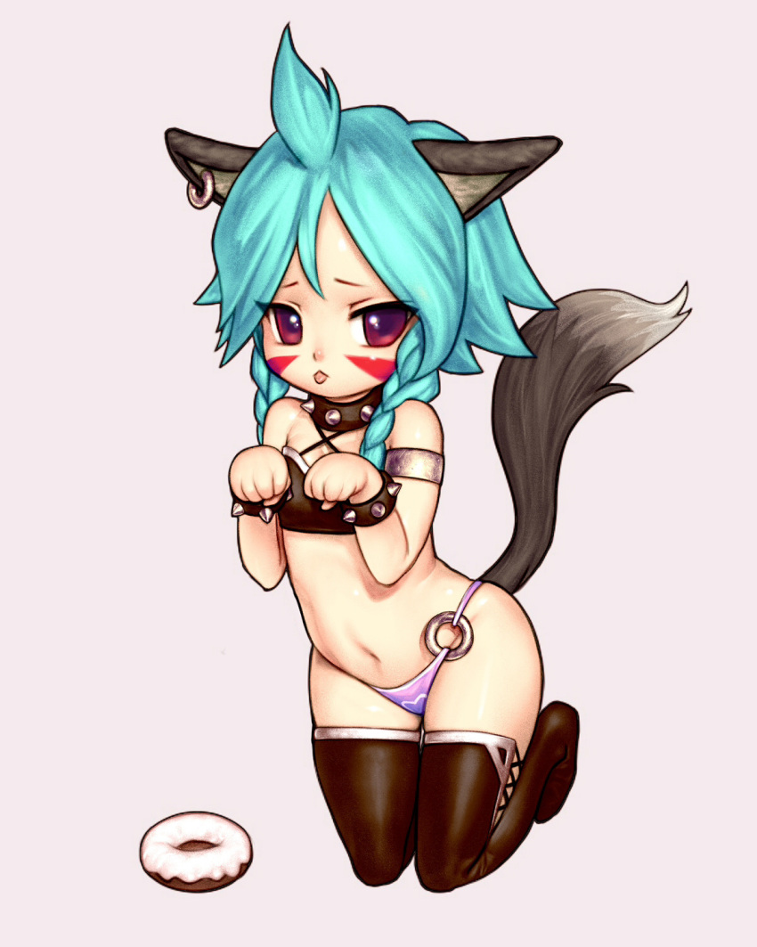 1girl, ahoge, animal_ears, aqua_hair, black_legwear, bracelet, braid, collar