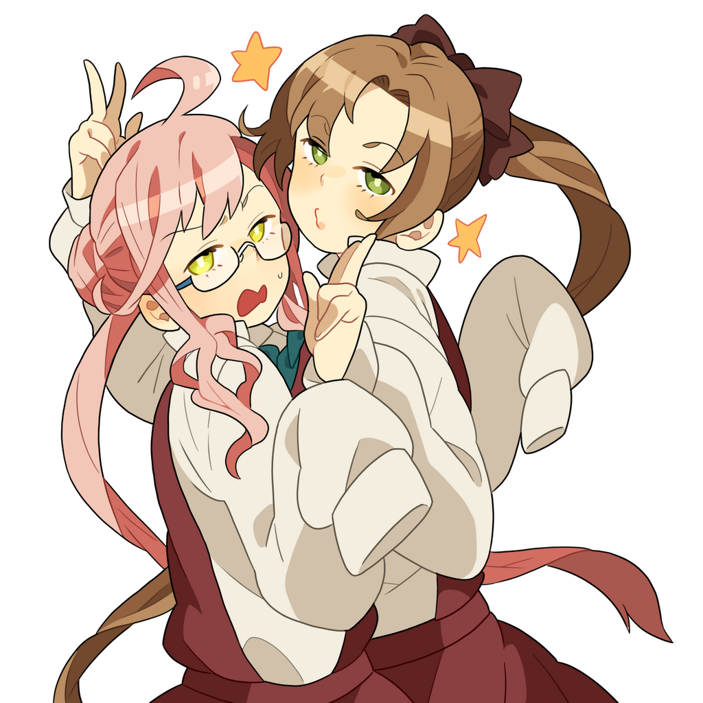 2girls, akigumo_(kantai_collection), brown_hair, emu_(eomou), glasses, green_eyes, kantai_collection, makigumo_(kantai_collection)
