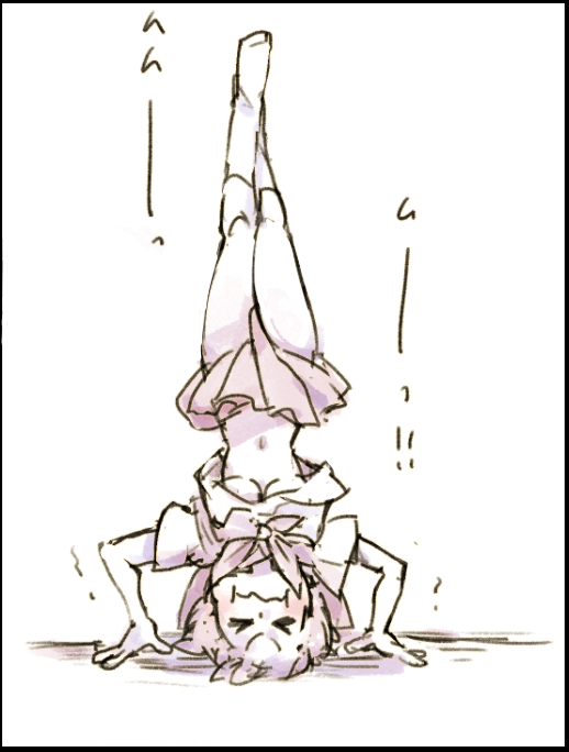 >_<, 1girl, breasts, dai_(mebae16), handstand, kill_la_kill, mankanshoku_mako, navel