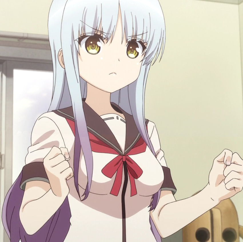 aqua_hair, highres, jinsei, long_hair, multicolored_hair, nikaidou_ayaka, purple_hair, school_uniform