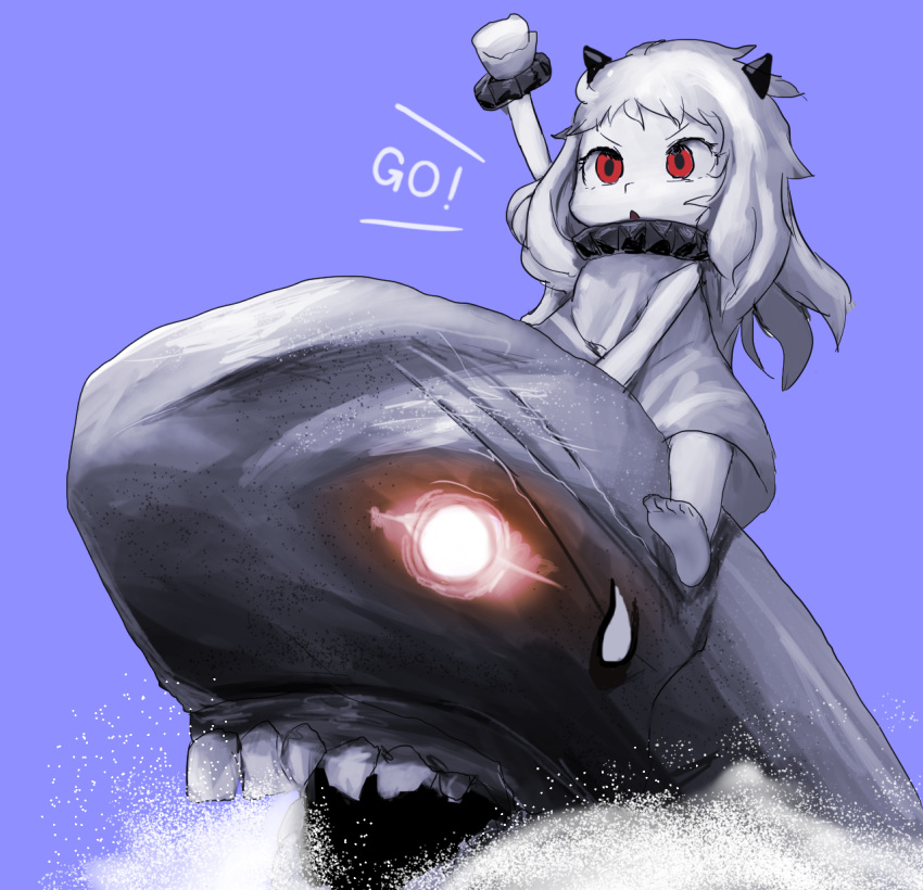 1girl, barefoot, glowing, glowing_eyes, hayake_(chenran), highres, horns, i-class_destroyer