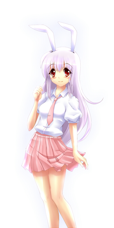 1girl, animal_ears, arm_up, bare_legs, blush, blush_stickers, dress_shirt, hand_up