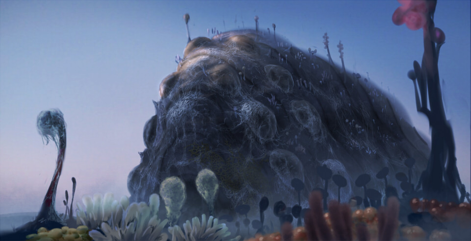 kaze_no_tani_no_nausicaa, monster, no_humans, ohmu, plant, scenery, sky, yamaimo