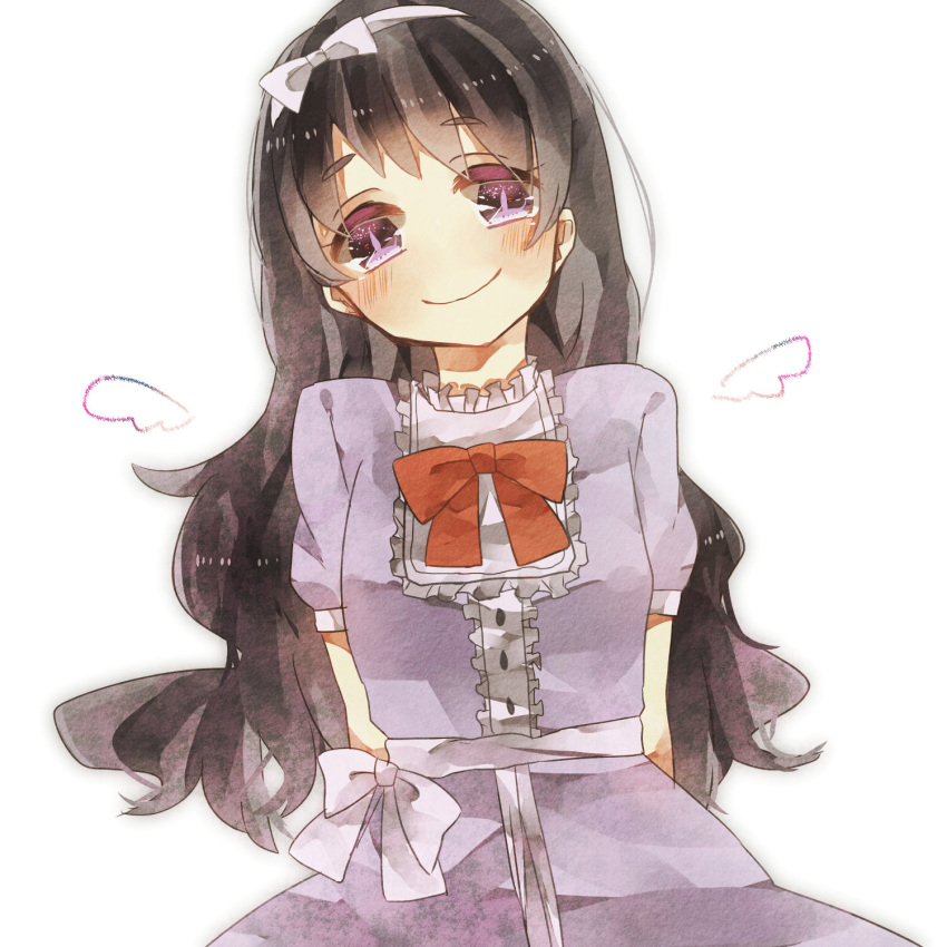 1girl, arms_behind_back, black_hair, blush, bow, chloe_ardenne, chloe_no_requiem, dress