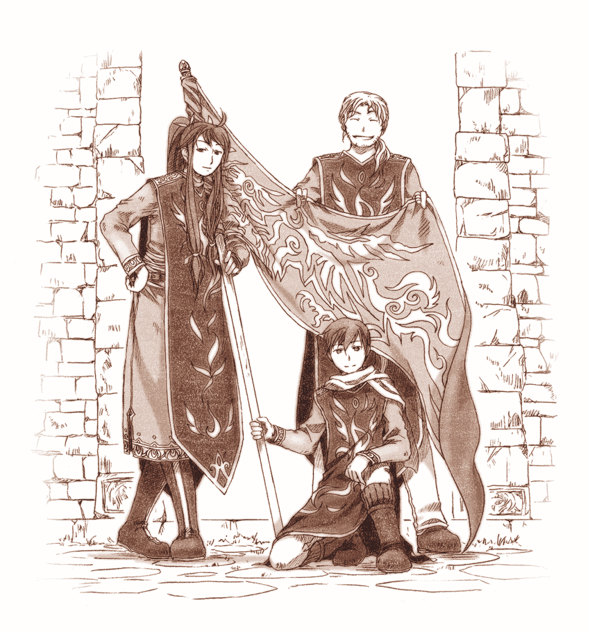 boots, brown, flag, kaito, kamui_gakupo, leon_(vocaloid), long_hair, male