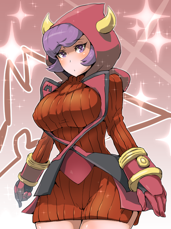 fake_horns, gloves, hoodie, kagari_(pokemon), kagari_(pokemon)_(remake), pokemon, pokemon_(game), pokemon_oras, purple_hair, shoushin_(shoushin04), team_magma, uniform, violet_eyes