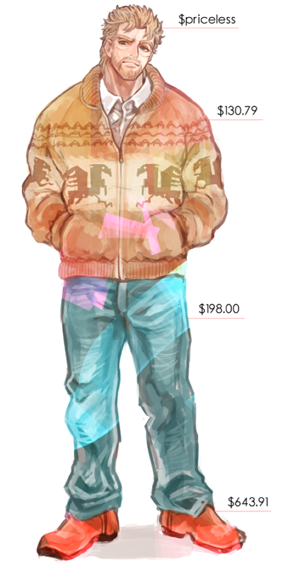 1boy, beard, brown_hair, denim, facial_hair, jacket, jeans, jojo_no_kimyou_na_bouken