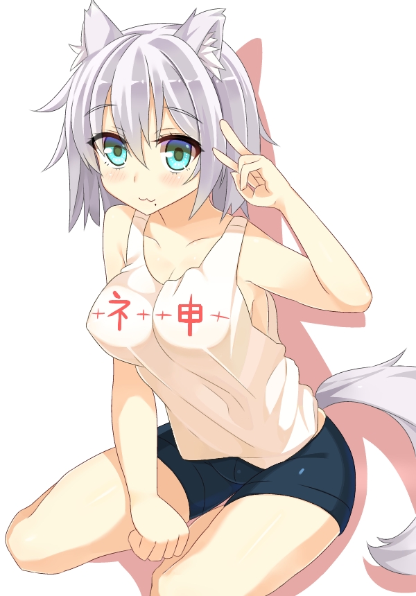 alternate_costume, animal_ears, aqua_eyes, ashu, bike_shorts, chemise, inubashiri_momiji, silver_hair