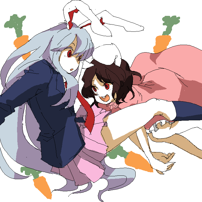 bad_id, blazer, bunny_ears, carrot, inaba_tewi, lavender_hair, moke_(gaton), oekaki
