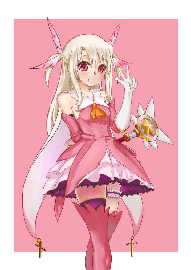 1girl, elbow_gloves, fate/kaleid_liner_prisma_illya, fate_(series), feathers, fran_(yuliwei2012), gloves, hair_feathers
