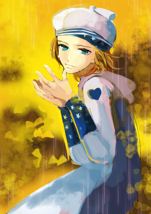 1boy, blonde_hair, blue_eyes, hat, iseyun, johnny_joestar, jojo_no_kimyou_na_bouken, jojolion, long_sleeves, sailor_hat, solo, steel_ball_run, tears