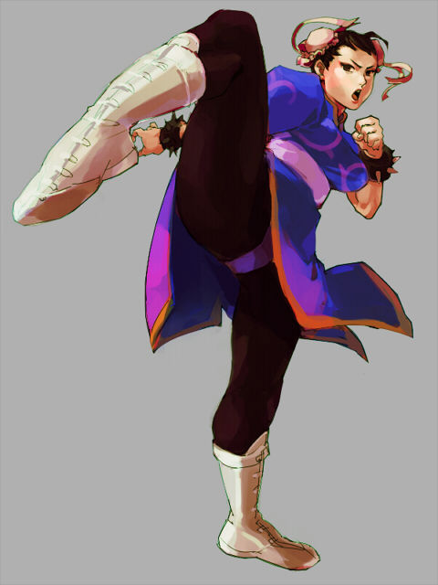 1girl, bracelet, bun_cover, china_dress, chinese_clothes, chun-li, clenched_hand, double_bun, earrings, fighting_stance, hamu_fukurou, jewelry, kicking, pantyhose, short_hair, solo, spiked_bracelet, spikes, standing_on_one_leg, street_fighter, upskirt