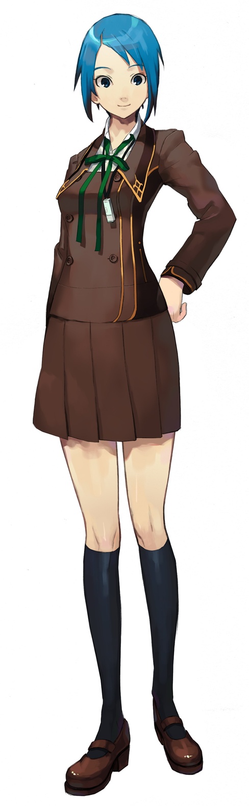 blue_eyes, blue_hair, kneehighs, lux-pain, mary_janes, nozaki_mika, school_uniform