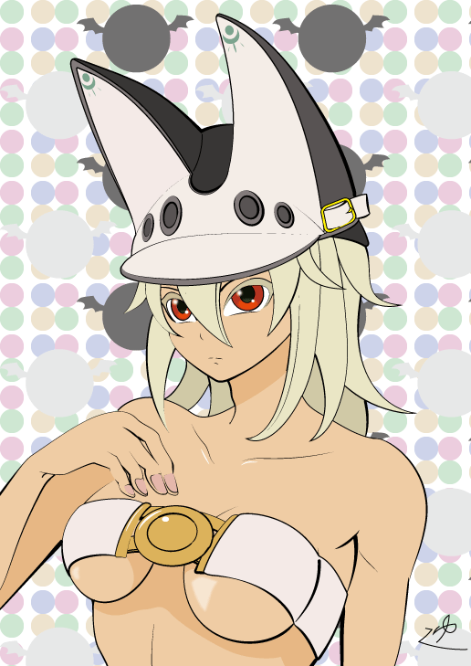 1girl, bare_shoulders, beltbra, breasts, dark_skin, guilty_gear, guilty_gear_xrd, hat