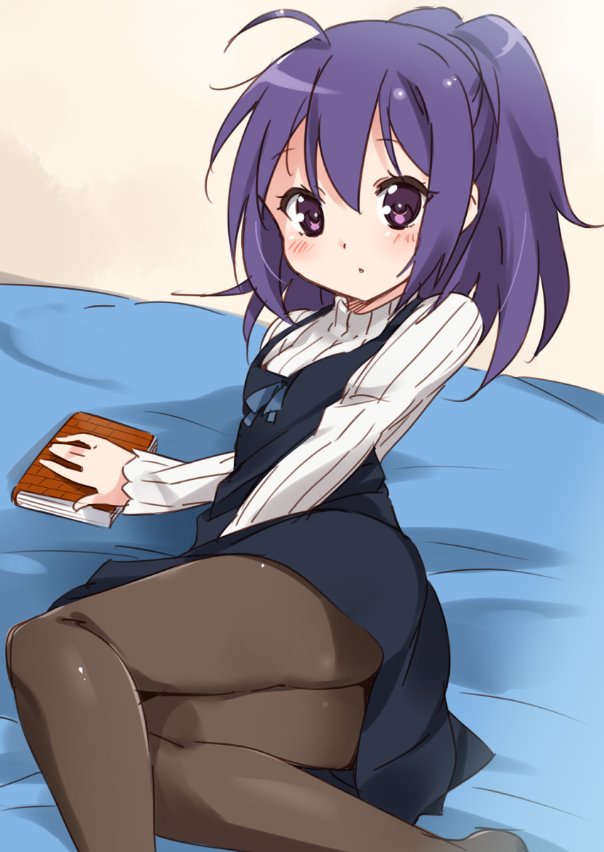 1girl, :o, ahoge, blush, book, gj-bu, highres, long_sleeves