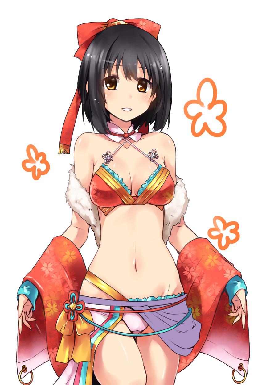 1girl, bare_shoulders, black_hair, breasts, cleavage, highres, idolmaster, idolmaster_cinderella_girls