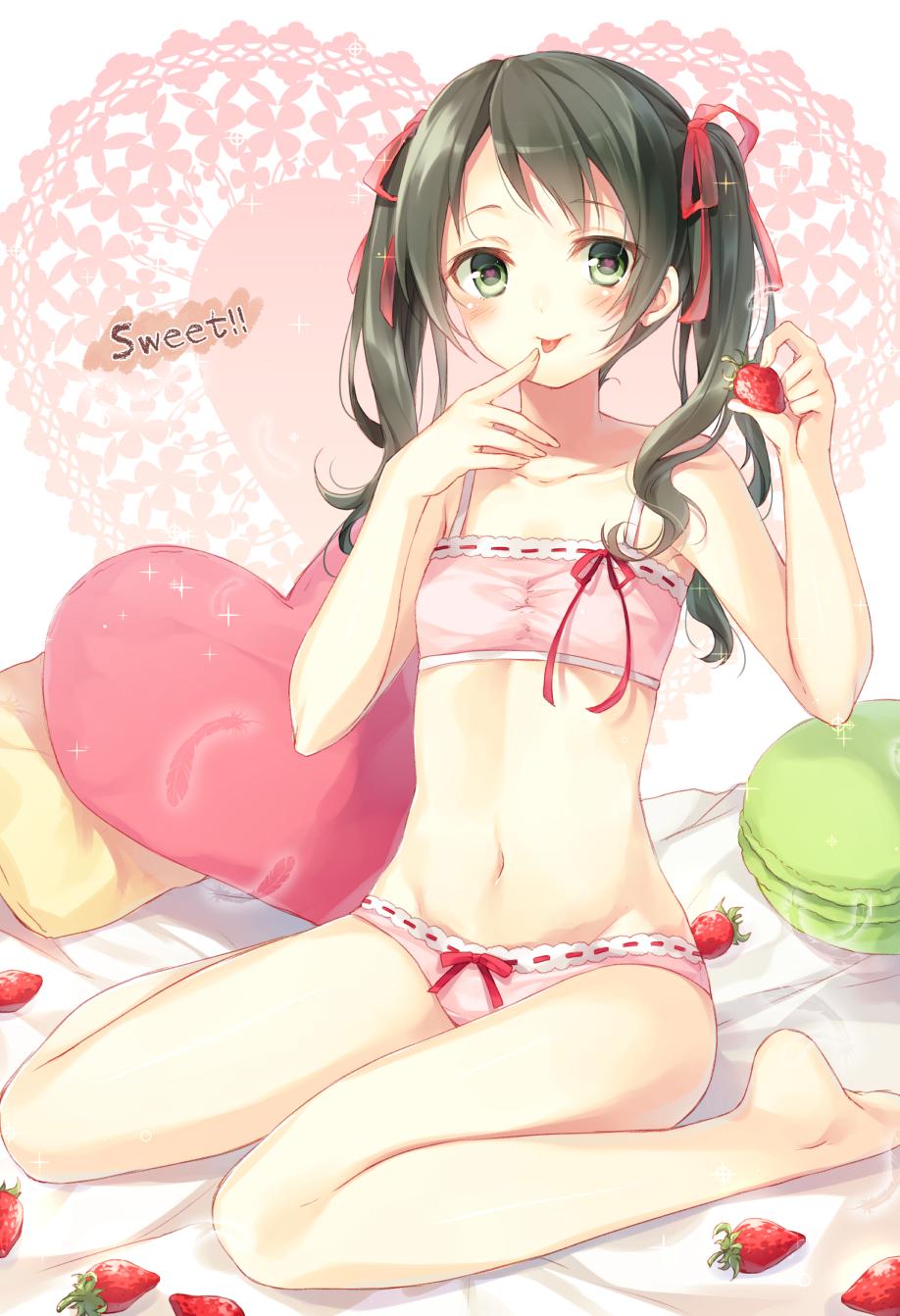1girl, :p, blush, cinderella_bust, finger_licking, food, fruit, grey_hair