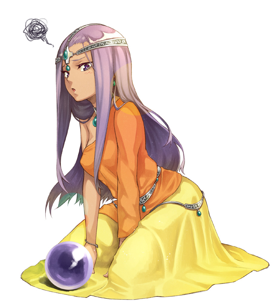 1girl, bracelet, crystal_ball, dark_skin, dragon_quest, dragon_quest_iv, dress, jewelry