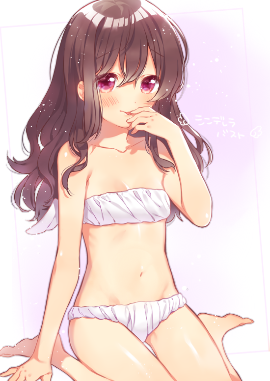 :p, alternate_hairstyle, angel_wings, barefoot, black_hair, blush, bra, cinderella_bust