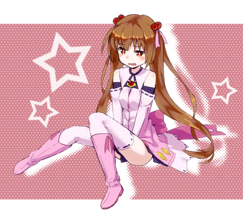 1girl, brown_eyes, brown_hair, detached_sleeves, full_body, hair_bobbles, hair_ornament, long_hair