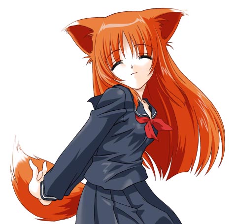 fox_ears, fox_tail, foxgirl, hana_(ukagaka), kitsunemimi, long_hair, lowres, necktie