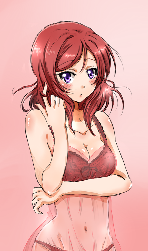 1girl, :o, bare_shoulders, blush, bra, breast_hold, cowboy_shot, hair_twirling