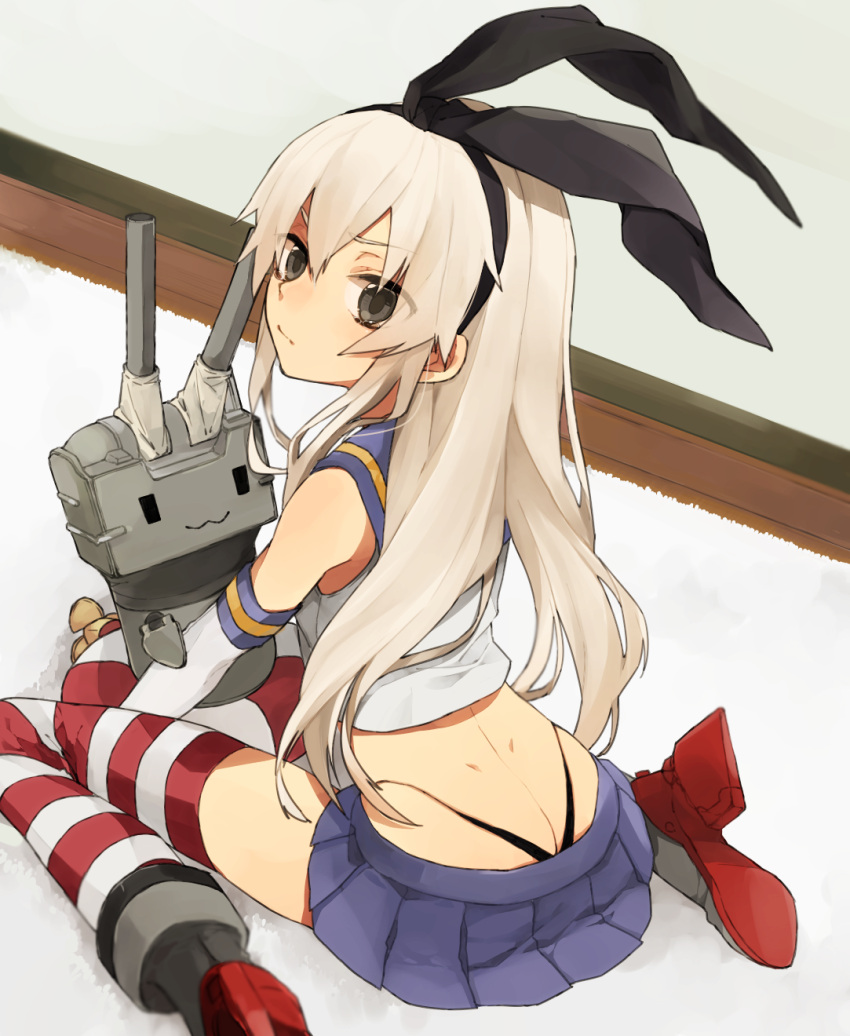 blonde_hair, blue_eyes, butt_crack, dimples_of_venus, gloves, hairband, highres, hita_(hitapita)
